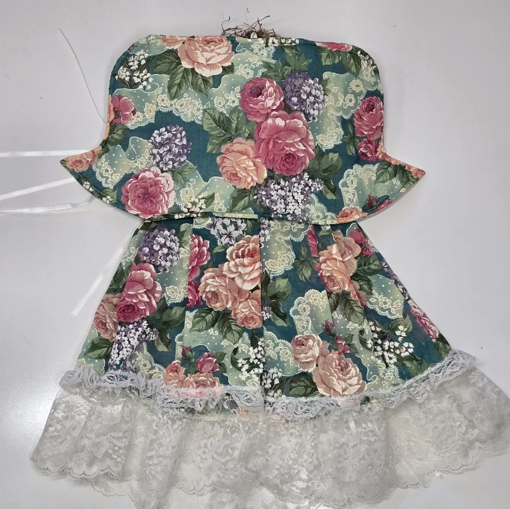 Vtg Hand Made Hanging Holy Angels Fabric Angel Floral‎ Lace Christmas Folk Art